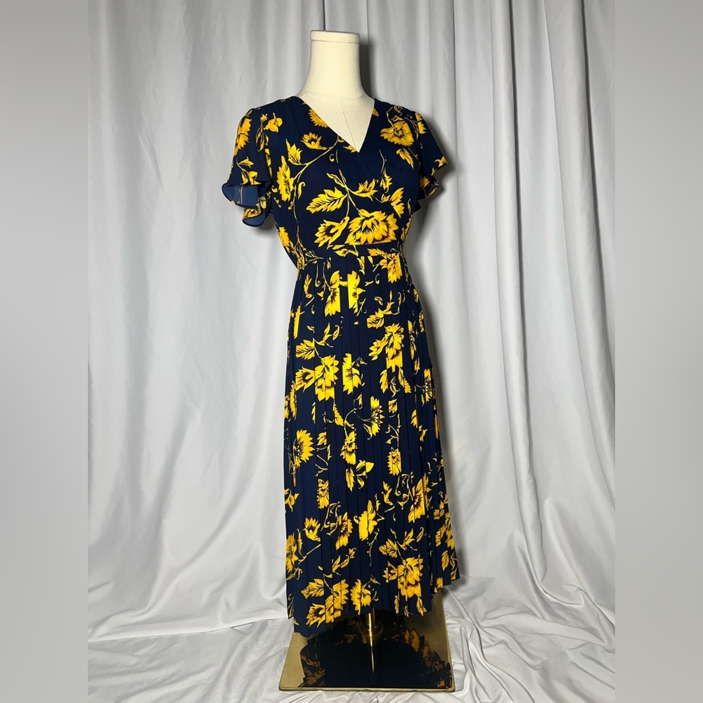 Crew Printed pleated midi wrap dress | size 2 - Picture 4 of 13